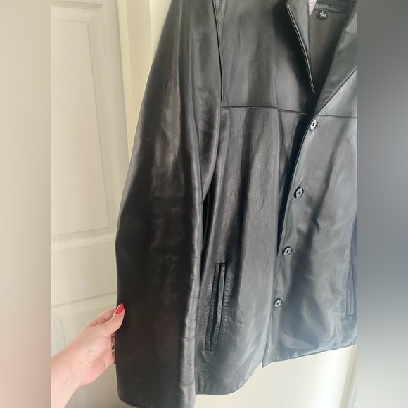 Marc New York Vintage Leather Jacket Mens Black Trench Coat Andrew Size Large L - Picture 4 of 10